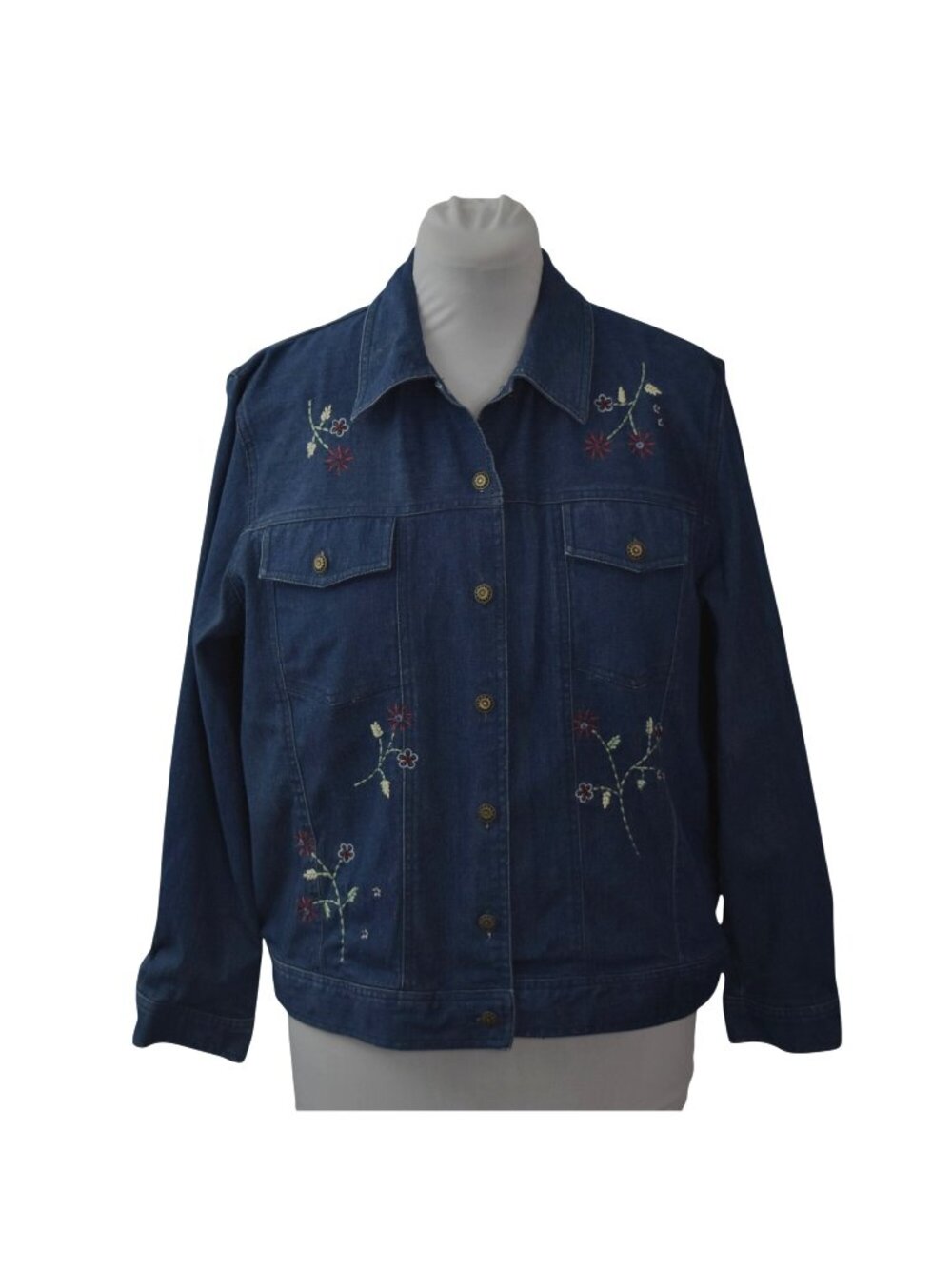 Floral Embroidered Denim Jean Jacket Women Size 14 Blue Cotton Alfred Dunner